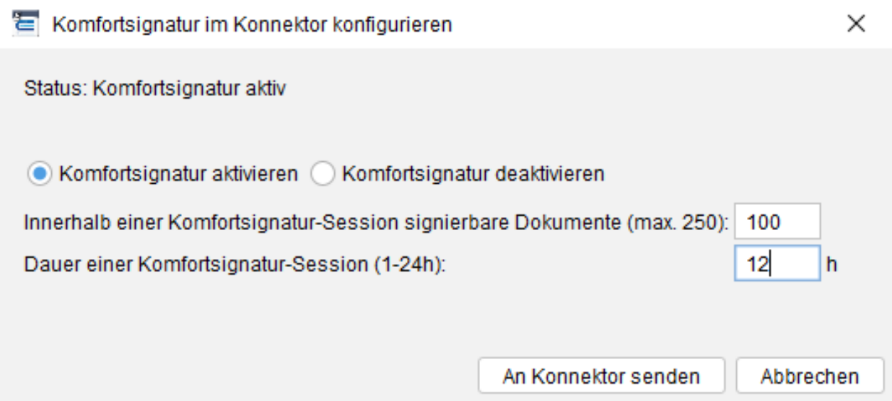 Dauer und Anzahl der Dokumente legen fest, wann eine Komfortsignatur-Session endet.