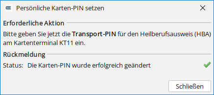 Bestätigung der Karten-PIN-Freischaltung