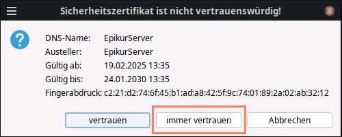 Sicherheitszertifikat des Servers