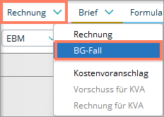 Menü der Schaltfläche Rechnung mit dem Eintrag BG-Fall