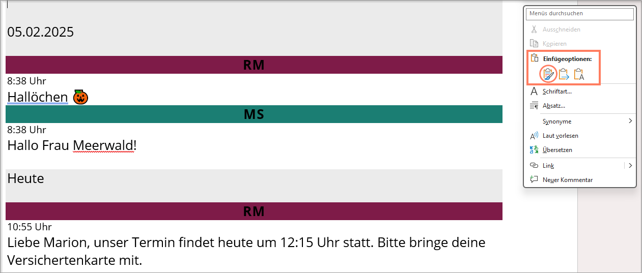 Im Textverarbeitungsprogramm erhält der Chatverlauf seine Formatierung.
