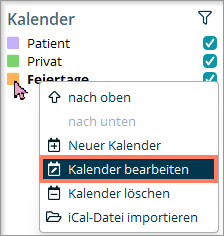 Auswahl von Kalender bearbeiten im Kontextmenü