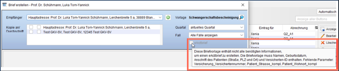 Angaben zu Typ und Vertraulichkeitsstufe des eArztbriefs.