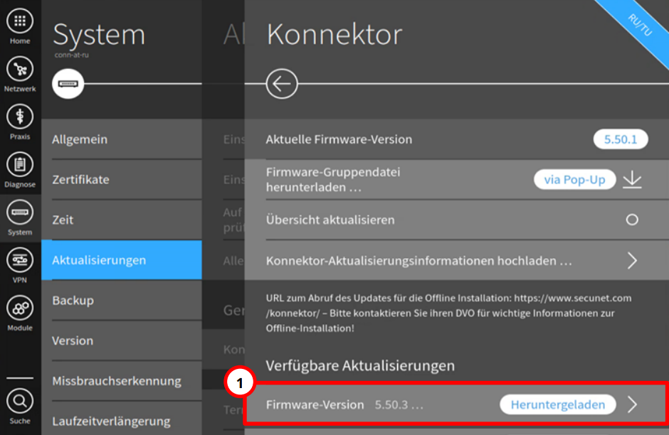 Die heruntergeladene Firmware-Version öffnen Sie über ihre Schaltfläche. Öffnen der heruntergeladenen Firmware-Version