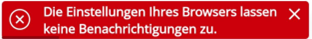 Die Fehlermeldung erscheint beim Verschieben des Reglers für Push-Benachrichtigungen.