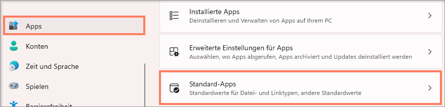 Auswahl von Apps und Standard-Apps