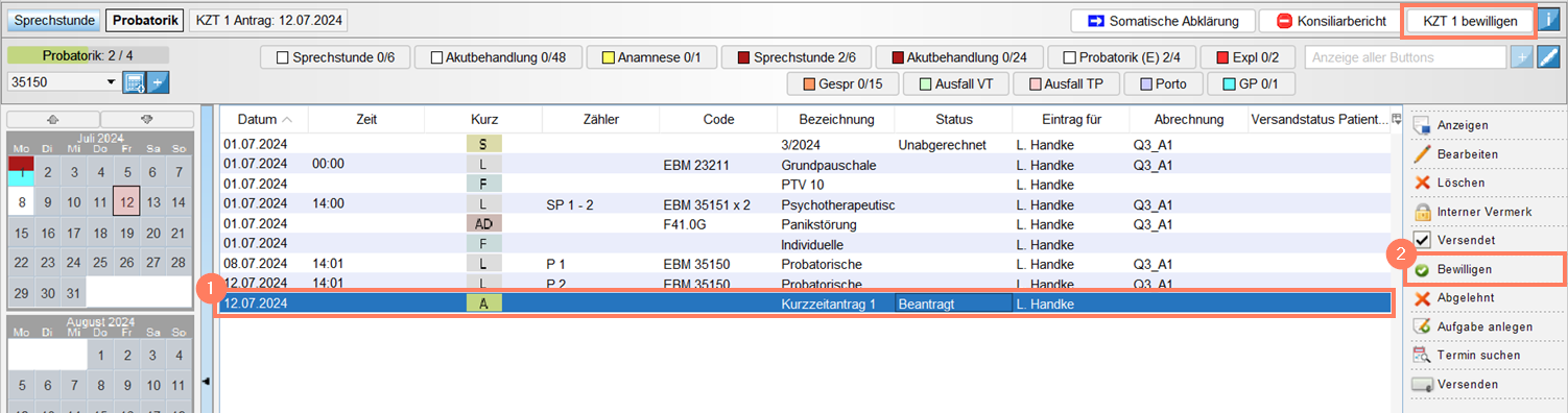 Aktionsleiste mit der Option zum Bewilligen eines Antrags