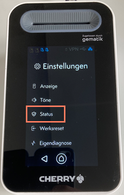 Menüpunkt Status in den Einstellungen