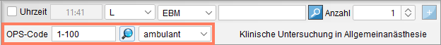 Die OPS-Toolbar liegt in der Patientenakte unter der Leistungserfassung. OPS-Toolbar in der Patientenakte unter der Leistungserfassung