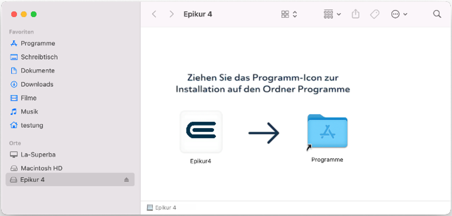 EPIKUR-Symbol in den Programme-Ordner ziehen