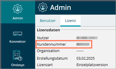 Kundennummer im Bereich Lizenzdaten