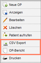 Schaltflächen OP-Bericht und CSV Export in der Aktionsleiste