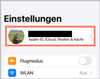 Aufruf der Apple-ID in den Einstellungen
