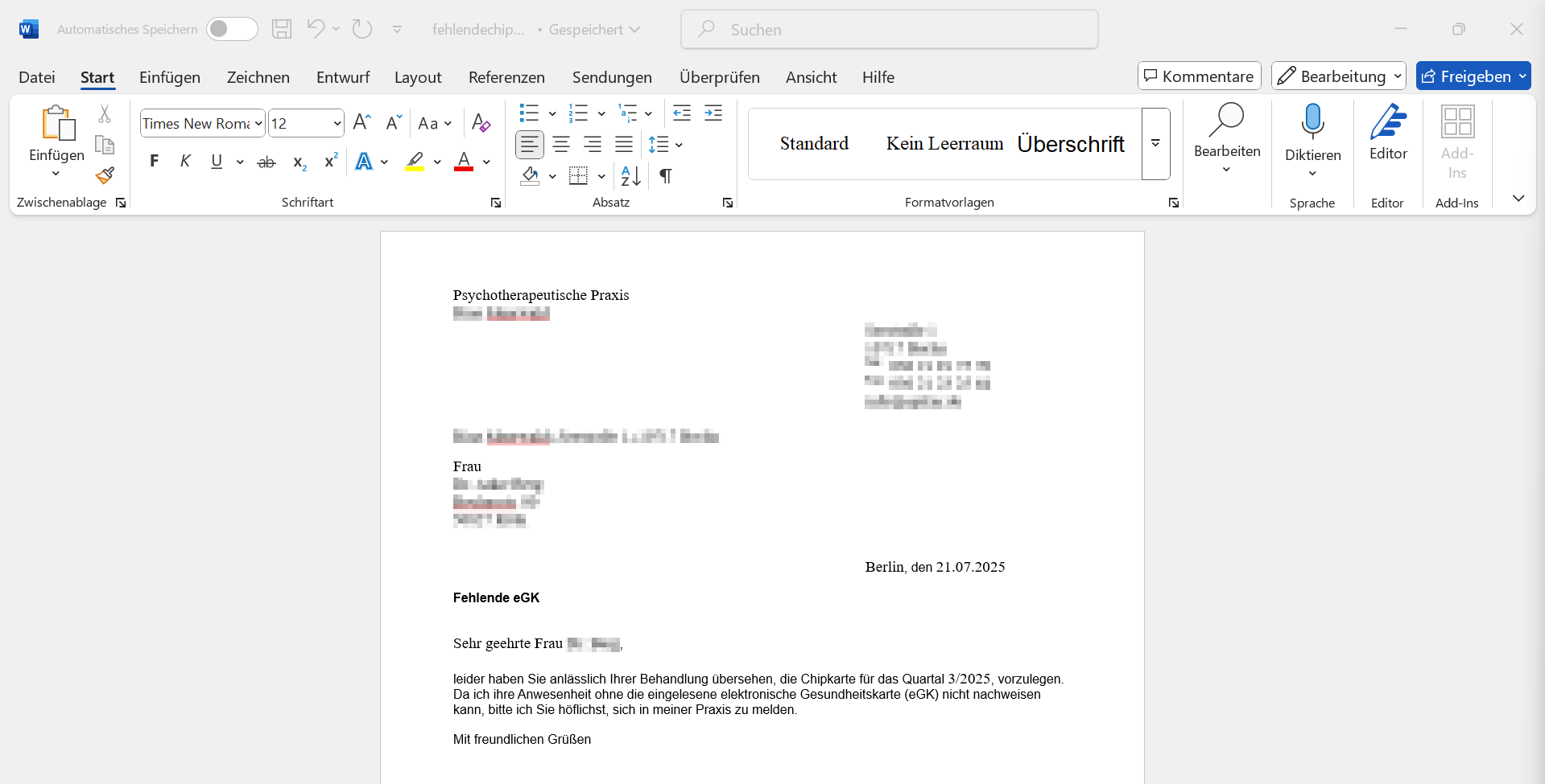 Den Brief passen Sie im Textverarbeitungsprogramm an.
