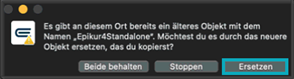 Dialogfenster zum Ersetzen der älteren Version Die ältere EPIKUR-Version mit der neueren EPIKUR-Version ersetzen