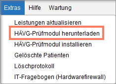 Menüpunkt Extras in der Administratoroberfläche