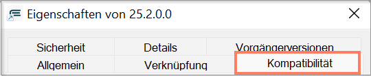 Die Einstellungen zur Skalierung liegen auf der Registerkarte Kompatibilität. Registerkarte Kompatibilität in den Eigenschaften von EPIKUR