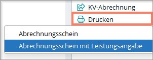 Mit Drucken in der Aktionsleiste öffnen Sie den markierten Abrechnungsschein. Markierter Abrechnungsschein und Schaltfläche Drucken