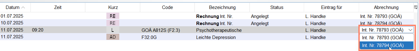 Auswahl der Zielrechnung im Dropdown-Menü