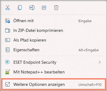 Unter Windows 11 erreichen Sie 7-Zip über Weitere Optionen anzeigen. Kontextmenü mit der Option Weitere Optionen anzeigen