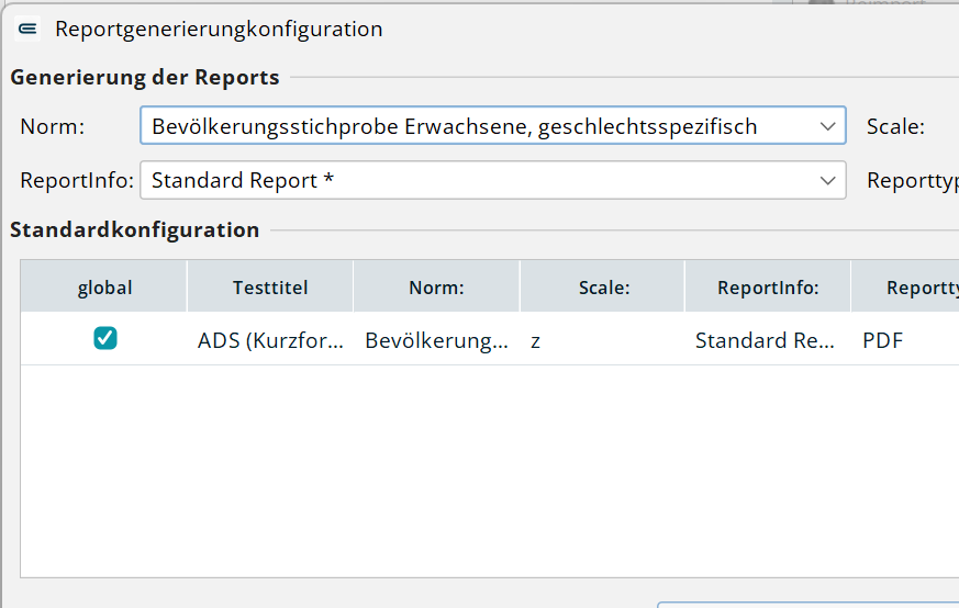 Über Report generieren öffnen Sie die Konfiguration des Reports.