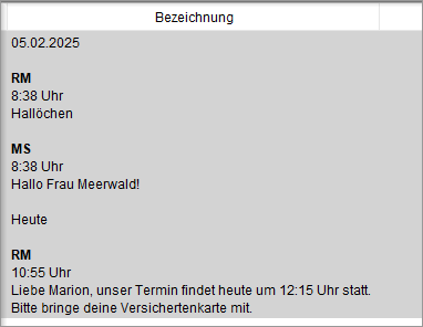 Mit OK speichern Sie den Chatverlauf in der Patientenakte.