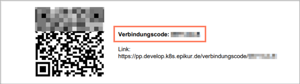 Der Praxisverbindungscode steht auf dem Ausdruck rechts neben dem QR-Code.