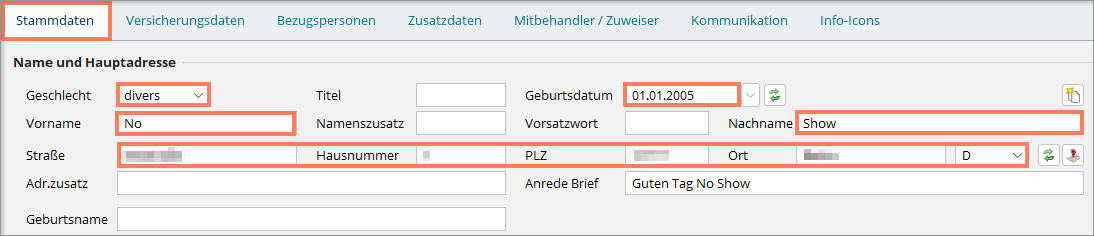 Geschlecht divers in den Stammdaten des Pseudopatienten