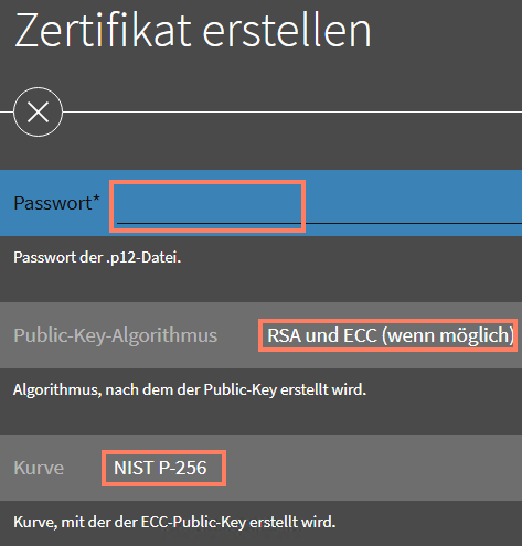 Dialogfenster zum Erstellen eines neuen Client-Zertifikats