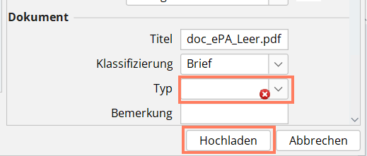 Fehlersymbol bei fehlenden Pflichtangaben in den Metadaten