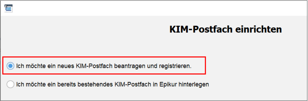 Im ersten Schritt wählen Sie, ob Sie ein neues Postfach beantragen oder ein bestehendes hinterlegen. Auswahl der Vorgangsart