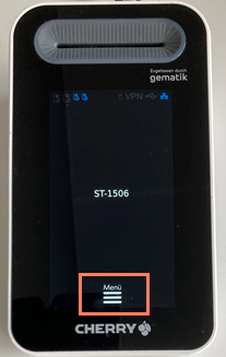 Die Taste Menu öffnet das Hauptmenü des Cherry-Kartenterminals. Taste Menu am Cherry-Kartenterminal