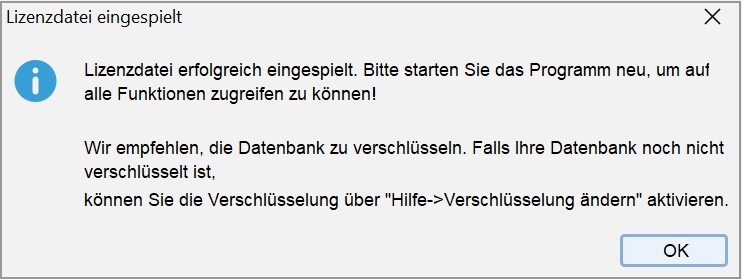 Erfolgsmeldung und Neustart von EPIKUR