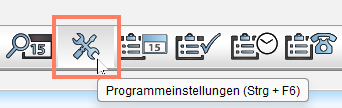 Werkzeugbutton in der Symbolleiste öffnet die Programmeinstellungen