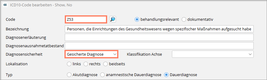 ICD-Kodierung Z53 G als Diagnose