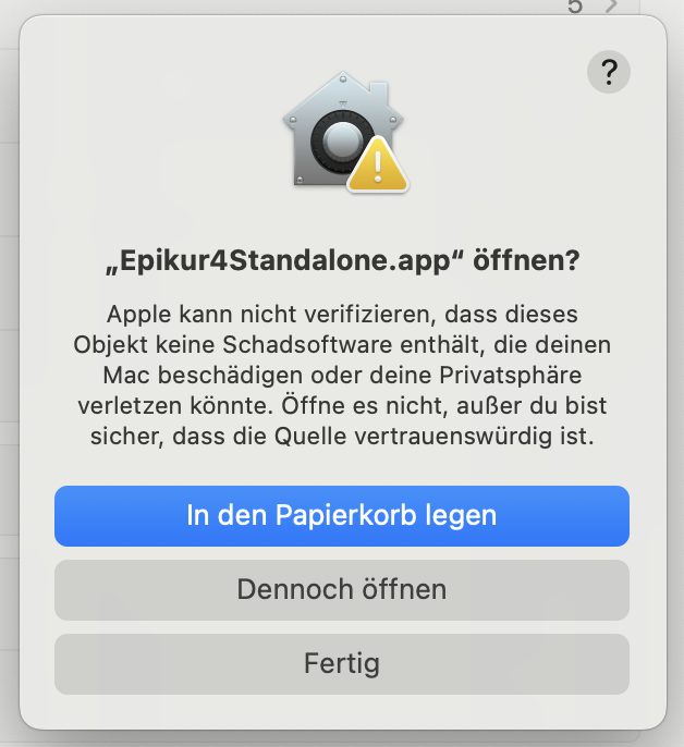 Im Dialogfenster bestätigen Sie die Freigabe. Bestätigungsdialog mit der Schaltfläche Dennoch öffnen