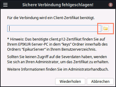 Pfadangabe für das Server-Zertifikat im Client