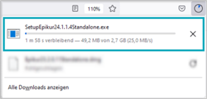 Der Browser lädt die Installationsdatei herunter. Der Download erfolgt automatisch