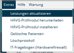 Menü Extras mit dem Eintrag Leistungen aktualisieren
