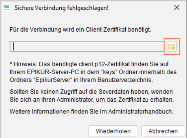 Ordnersymbol zur Pfadangabe für das Serverzertifikat