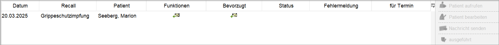 Liste der Patientinnen und Patienten am Ausführungstag