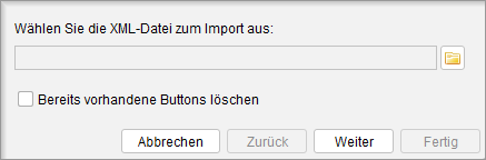 Über das Ordnersymbol wählen Sie die XML-Datei aus. Dialogfenster mit Ordnersymbol zur Dateiauswahl beim Import