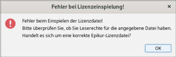 Fehlermeldung beim Einspielen der Lizenzdatei