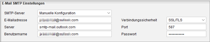 Eingabefelder der SMTP-Einstellungen