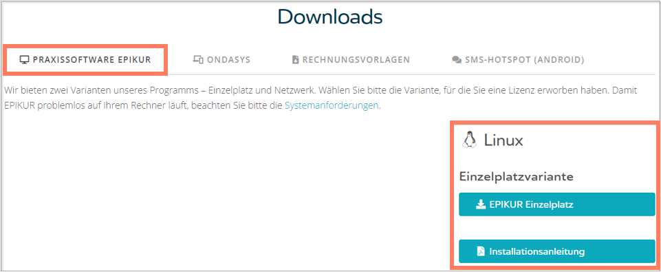 Abbildung: Markierte Version der EPIKUR-Einzelplatzvariante im Downloadbereich