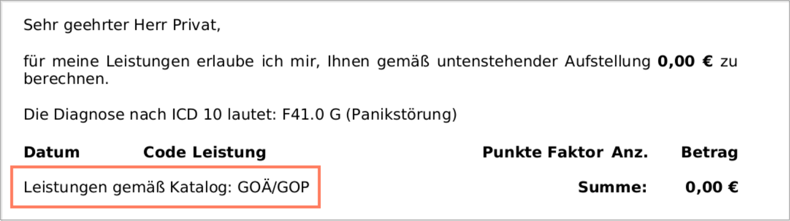 Darstellung innerhalb der Rechnungsvorlage