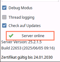 Serverzustand im Control Panel