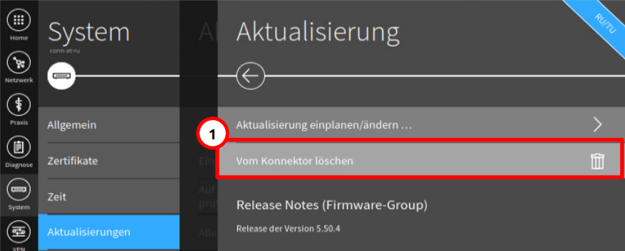 Eine bereits heruntergeladene Firmware-Datei löschen Sie vor dem Update vom Konnektor. Löschen der Firmware-Datei vom Konnektor