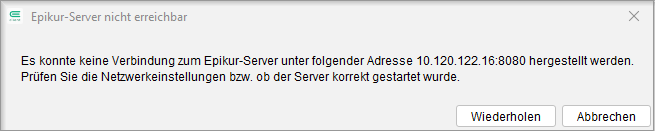 Fehlermeldung: Verbindung zum Server konnte nicht hergestellt werden