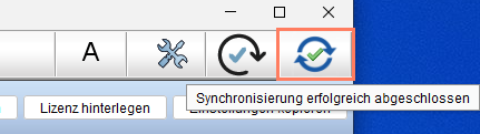 Das grüne Häkchen zeigt, dass die Synchronisation aktiv ist. Grünes Häkchen als Bestätigung der aktiven Synchronisation